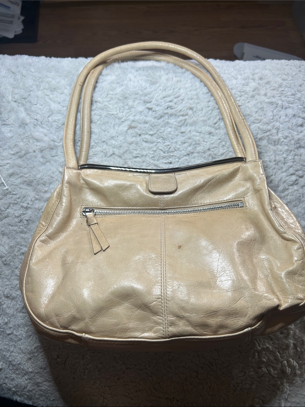 Cream Leather Tote Bag - Classic Women's Shoulder Bag